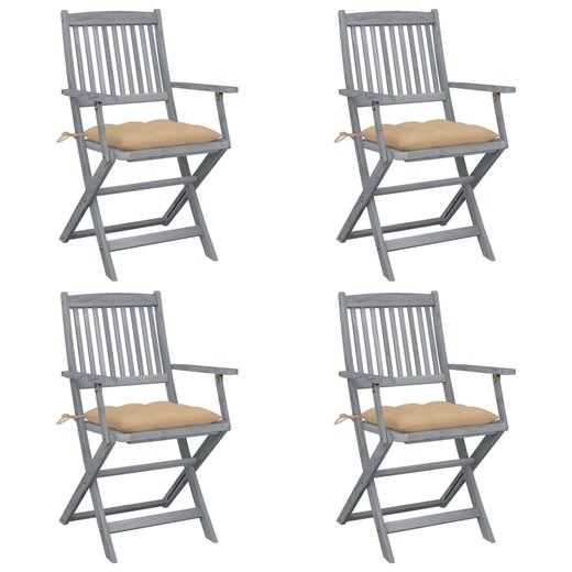 Klappbare Gartensthle 4 Stk. mit Kissen Massivholz Akazie