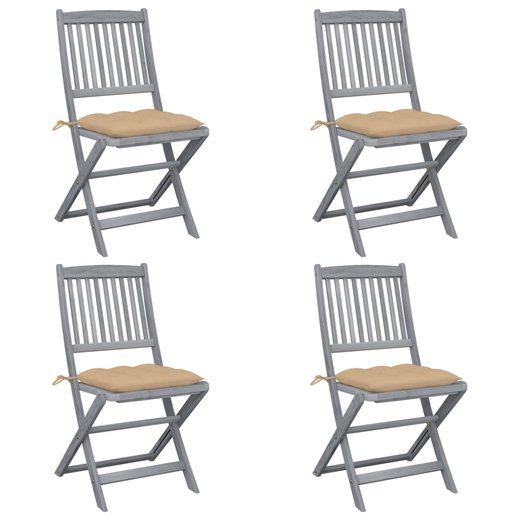 Klappbare Gartensthle 4 Stk. mit Kissen Massivholz Akazie
