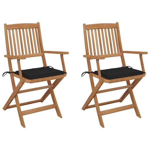 Klappbare Gartensthle 2 Stk. mit Kissen Massivholz Akazie
