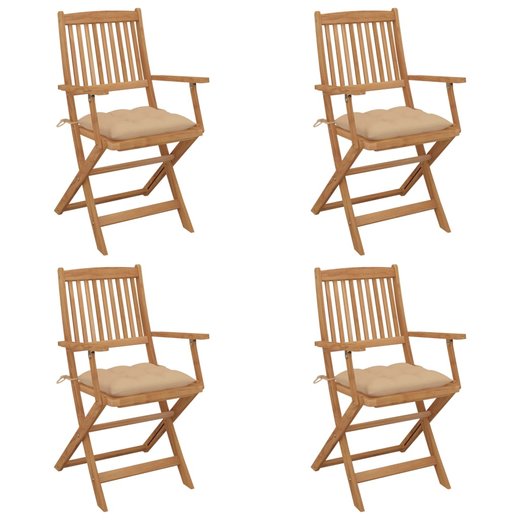 Klappbare Gartensthle 4 Stk. mit Kissen Massivholz Akazie