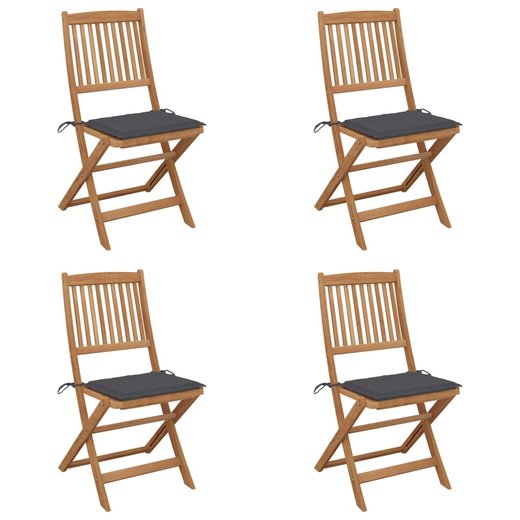 Klappbare Gartensthle 4 Stk. mit Kissen Massivholz Akazie
