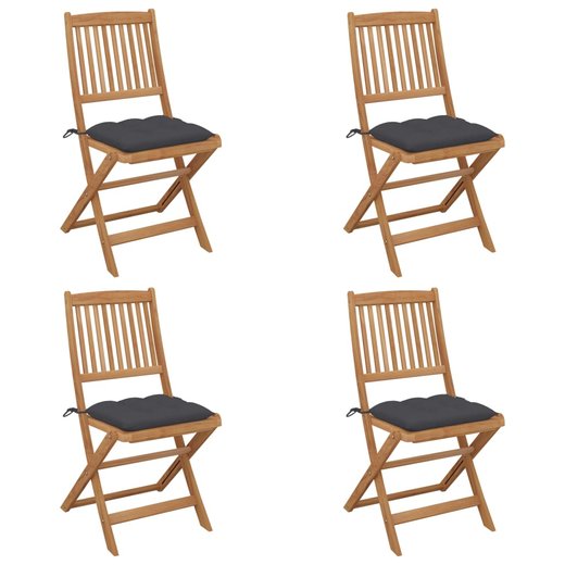 Klappbare Gartensthle 4 Stk. mit Kissen Massivholz Akazie