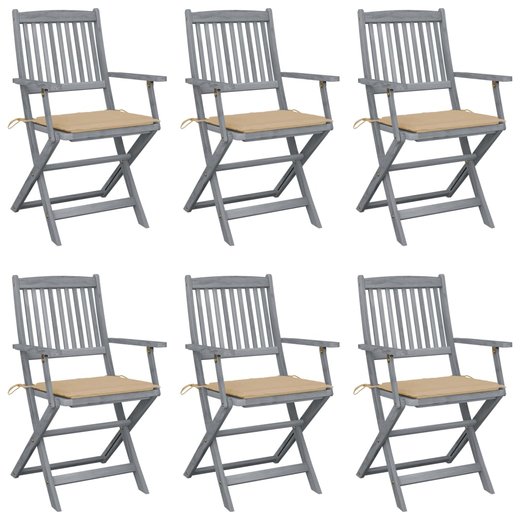 Klappbare Gartensthle 6 Stk. mit Sitzkissen Massivholz Akazie