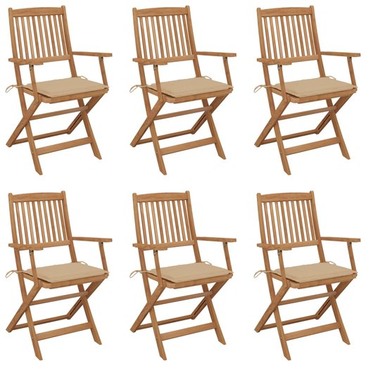 Klappbare Gartensthle 6 Stk. mit Kissen Massivholz Akazie