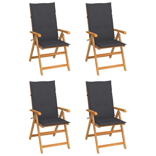 Gartensthle 4 Stk. mit Anthrazit Kissen Massivholz Teak
