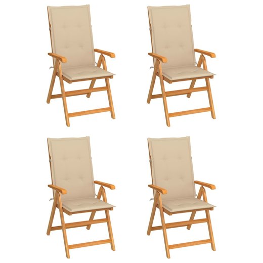 Gartensthle 4 Stk. mit Beigen Kissen Massivholz Teak