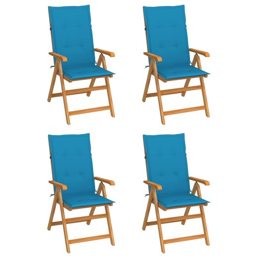 Gartensthle 4 Stk. mit Blauen Kissen Massivholz Teak
