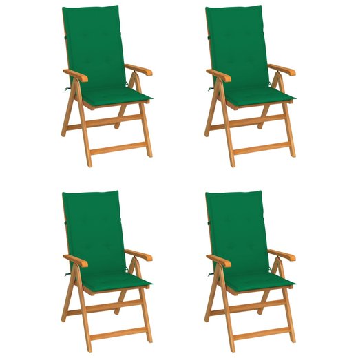 Gartensthle 4 Stk. mit Grnen Kissen Massivholz Teak