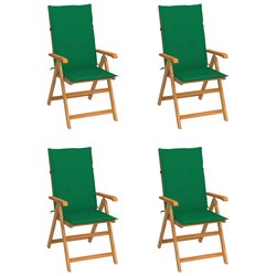 Gartensthle 4 Stk. mit Grnen Kissen Massivholz Teak
