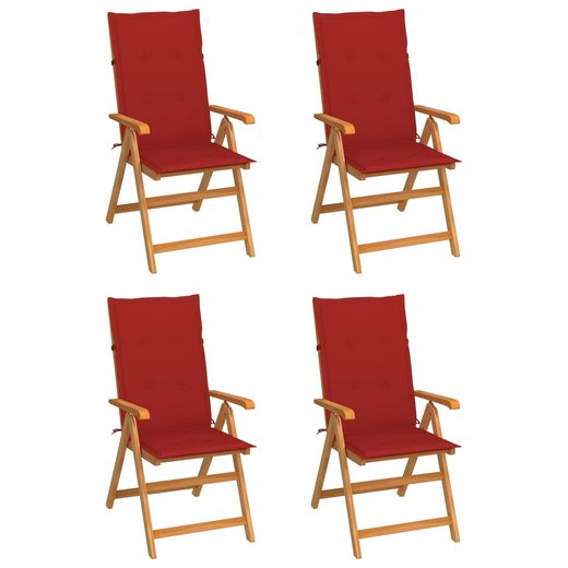 Gartensthle 4 Stk. mit Roten Kissen Massivholz Teak