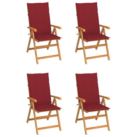 Gartensthle 4 Stk. mit Weinroten Kissen Massivholz Teak