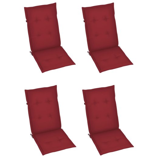 Gartensthle 4 Stk. mit Weinroten Kissen Massivholz Teak
