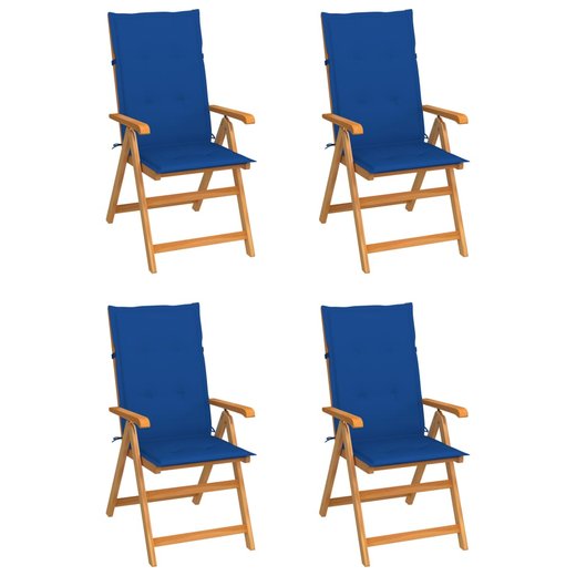 Gartensthle 4 Stk. mit Knigsblauen Kissen Massivholz Teak