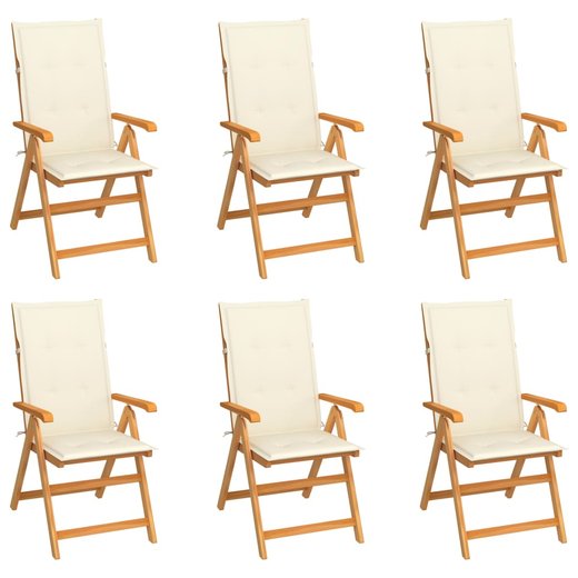 Gartensthle 6 Stk. mit Creme Kissen Massivholz Teak