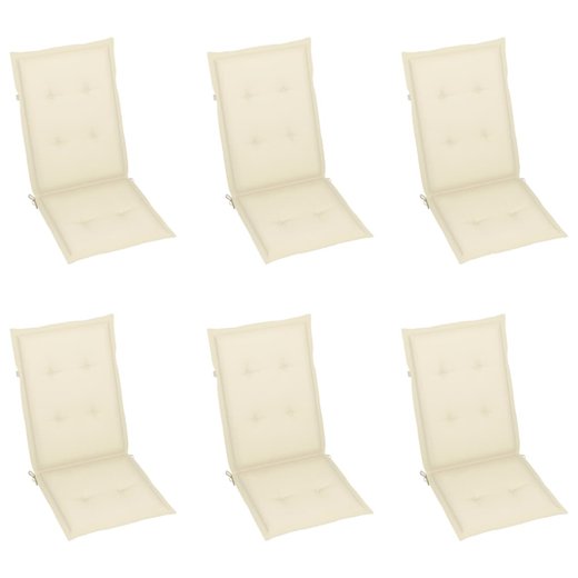 Gartensthle 6 Stk. mit Creme Kissen Massivholz Teak