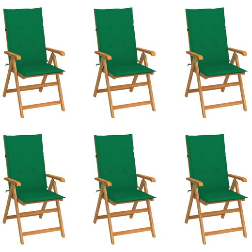 Gartensthle 6 Stk. mit Grnen Kissen Massivholz Teak