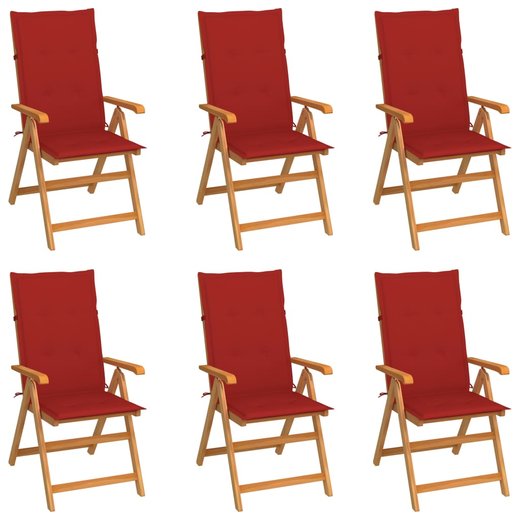 Gartensthle 6 Stk. mit Roten Kissen Massivholz Teak