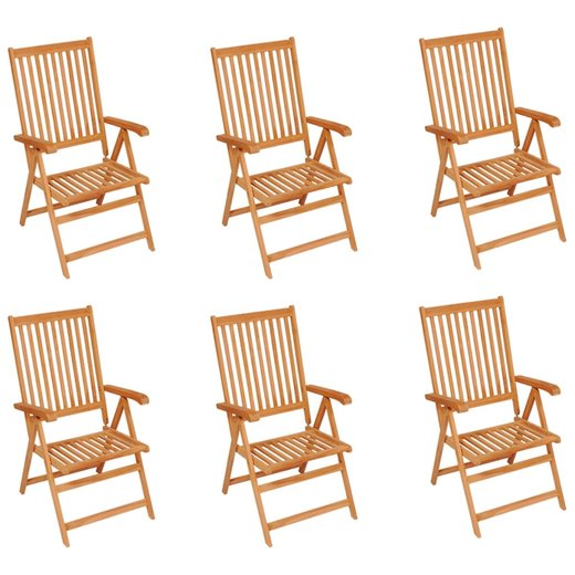 Gartensthle 6 Stk. mit Roten Kissen Massivholz Teak