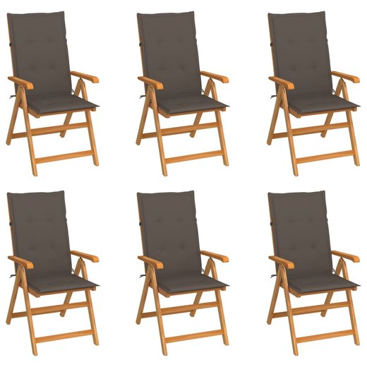 Gartensthle 6 Stk. mit Taupe Kissen Massivholz Teak
