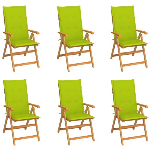 Gartensthle 6 Stk. mit Hellgrnen Kissen Massivholz Teak
