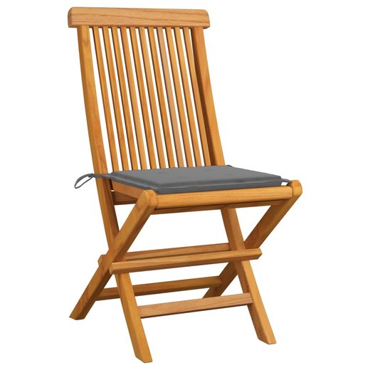 Gartensthle mit Grauen Kissen 6 Stk. Massivholz Teak