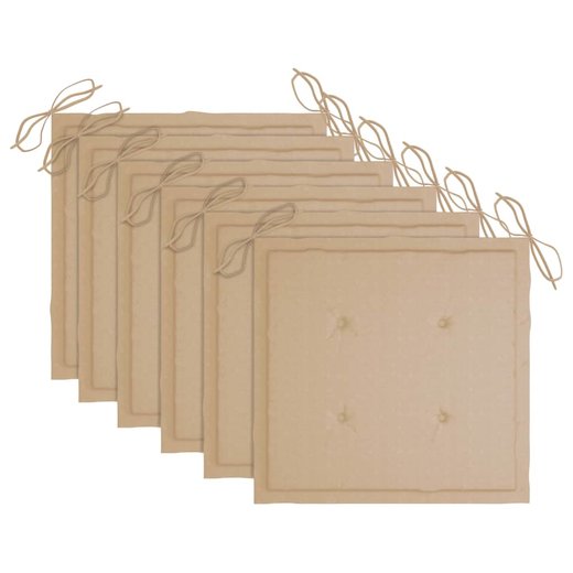 Gartensthle mit Beige Kissen 6 Stk. Massivholz Teak