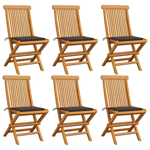 Gartensthle mit Taupe Kissen 6 Stk. Massivholz Teak