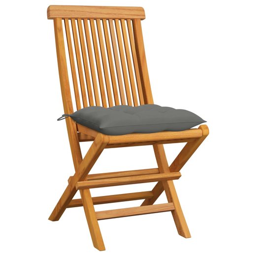 Gartensthle mit Grauen Kissen 6 Stk. Massivholz Teak