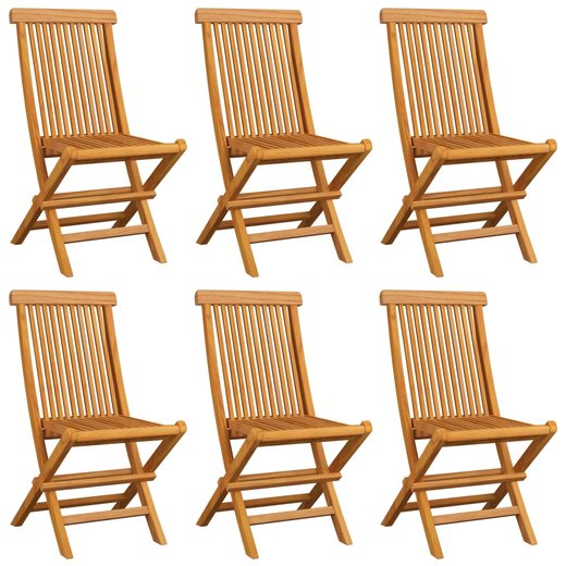 Gartensthle mit Grauen Kissen 6 Stk. Massivholz Teak
