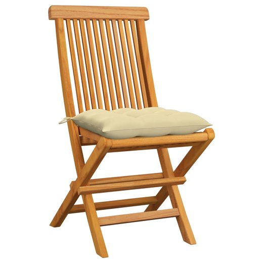 Gartensthle mit Cremeweien Kissen 6 Stk. Massivholz Teak