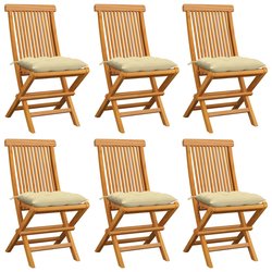 Gartensthle mit Cremeweien Kissen 6 Stk. Massivholz Teak