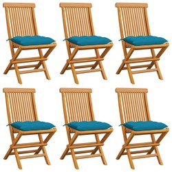 Gartensthle mit Hellblauen Kissen 6 Stk. Massivholz Teak
