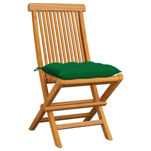 Gartensthle mit Grnen Kissen 6 Stk. Massivholz Teak