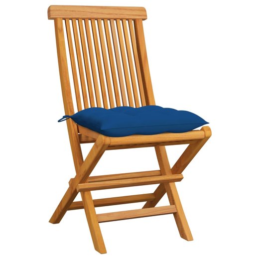 Gartensthle mit Blauen Kissen 6 Stk. Massivholz Teak