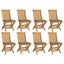 Gartensthle mit Grauen Kissen 8 Stk. Massivholz Teak