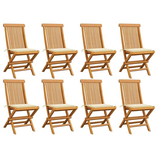 Gartensthle mit Creme Kissen 8 Stk. Massivholz Teak