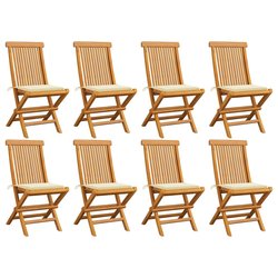 Gartensthle mit Creme Kissen 8 Stk. Massivholz Teak
