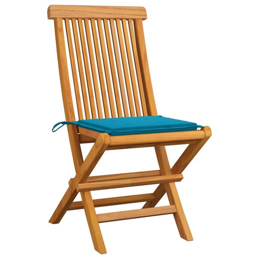 Gartensthle mit Blauen Kissen 8 Stk. Massivholz Teak