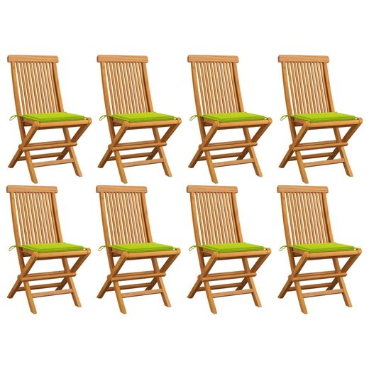 Gartensthle mit Hellgrnen Kissen 8 Stk. Massivholz Teak