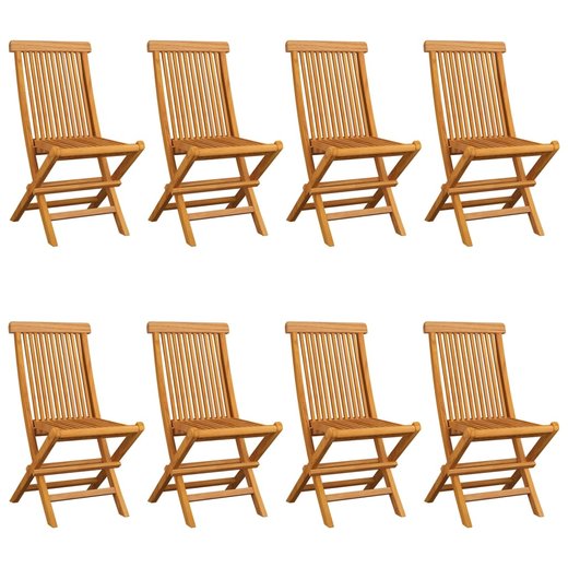 Gartensthle mit Cremeweien Kissen 8 Stk. Massivholz Teak