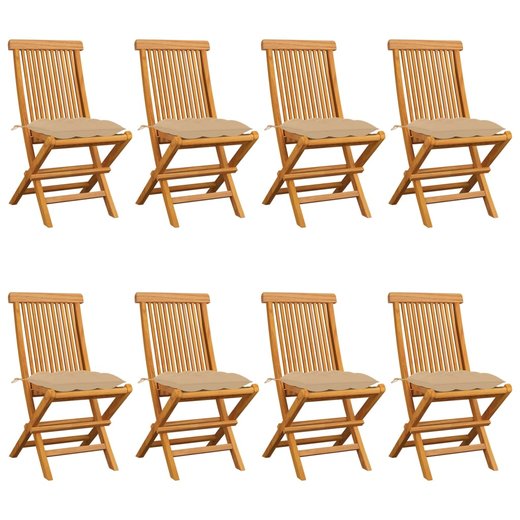 Gartensthle mit Beigen Kissen 8 Stk. Massivholz Teak