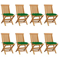 Gartensthle mit Grnen Kissen 8 Stk. Massivholz Teak