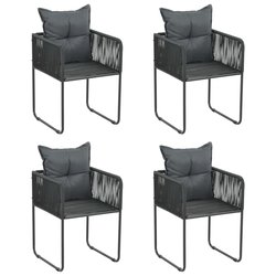 Gartensthle 4 Stk. mit Kissen Poly Rattan Schwarz