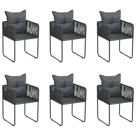 Gartensthle 6 Stk. mit Kissen Poly Rattan Schwarz