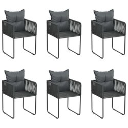 Gartensthle 6 Stk. mit Kissen Poly Rattan Schwarz