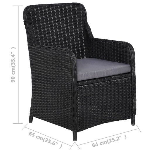 Gartensthle mit Polster 2 Stk. Poly Rattan Schwarz