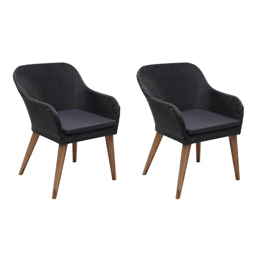 Gartensthle mit Polstern 2 Stk. Poly Rattan Schwarz