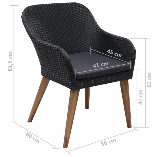 Gartensthle mit Polstern 2 Stk. Poly Rattan Schwarz
