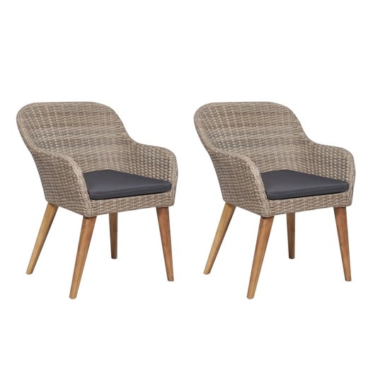 Gartensthle mit Polstern 2 Stk. Poly Rattan Braun