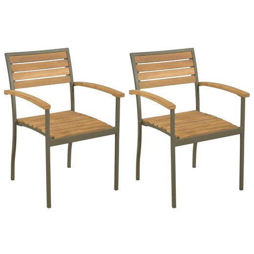 Stapelbare Gartensthle 2 Stk. Akazie Massivholz und Stahl